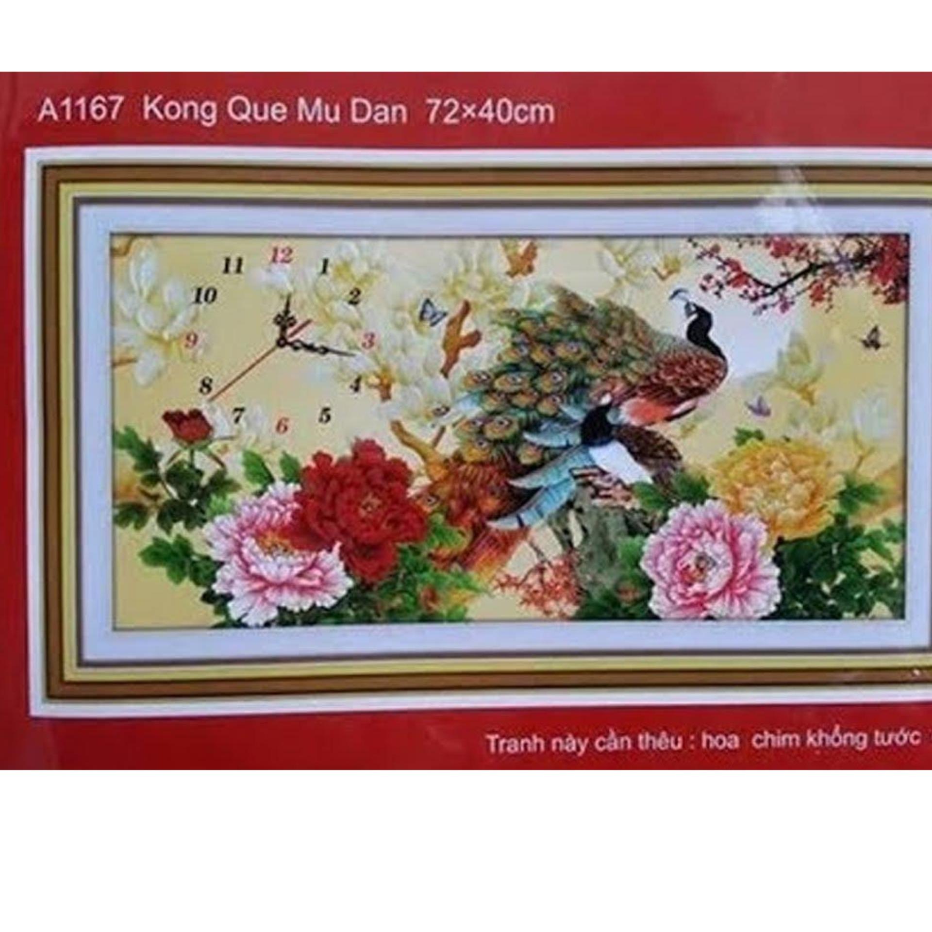 Tranh thêu chữ thập đồng hồ đôi công A1167+ Tặng kèm: Kéo, kim thường và kim siêu tốc- NgocthinhShop