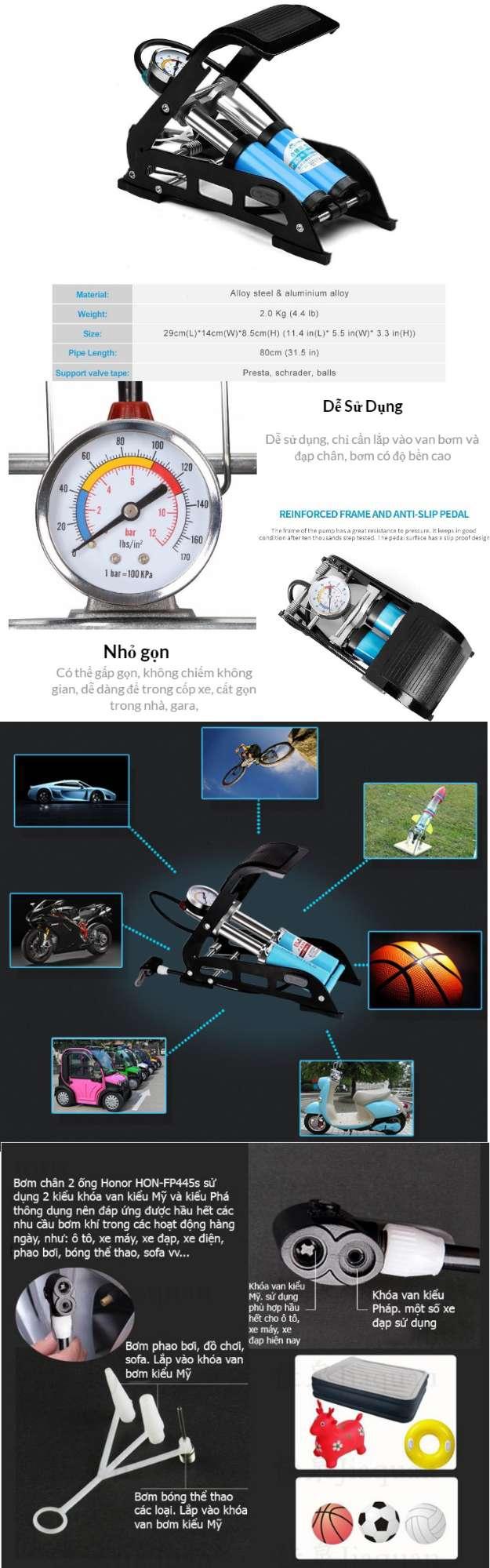 Bơm đạp chân 2 ống đa năng cao cấp GSTAR