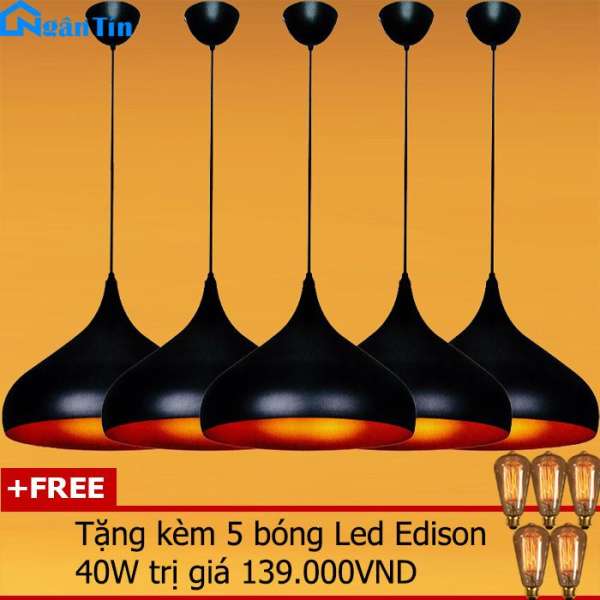 Bộ 5 đèn thả trần trang trí nhà quán cà phê THCN01 (Tặng kèm 5 bóng Led Edison 40W)