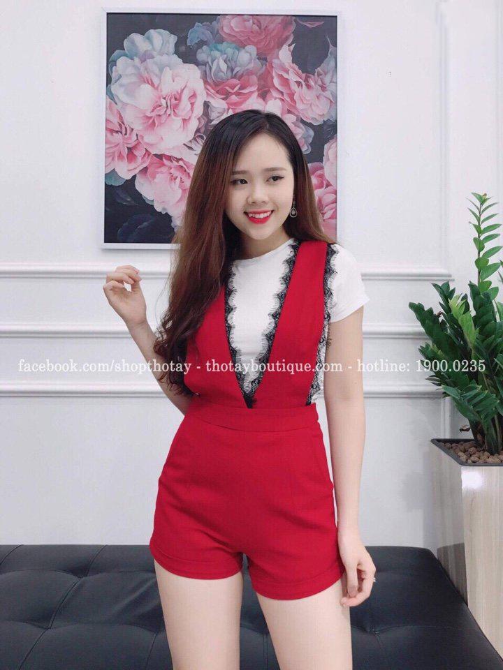 jum yếm đùi kèm áo thun rời, set yếm (Đỏ - Đen)