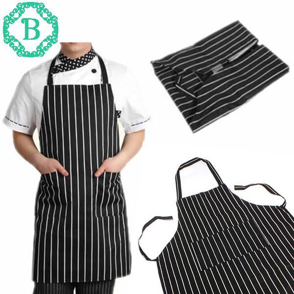 Durable Useful Adult Black Stripe Apron with 2 Pockets Waiter Home Essential