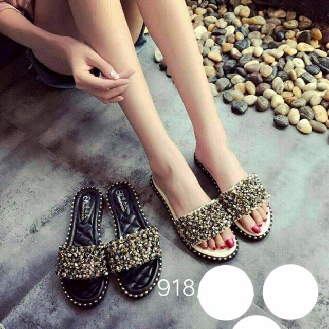 Dép nữ đính đá lấp lánh (đen)