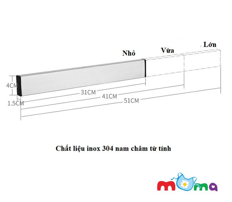 Thanh ngang Inox 304 hít từ tính, nam châm để gác dao, muỗng, nĩa, đũa dụng cụ bếp, sắp xếp gọn gàng nhà bếp, tiện dụng giữ đồ nhà bếp khô ráo_HK099-51