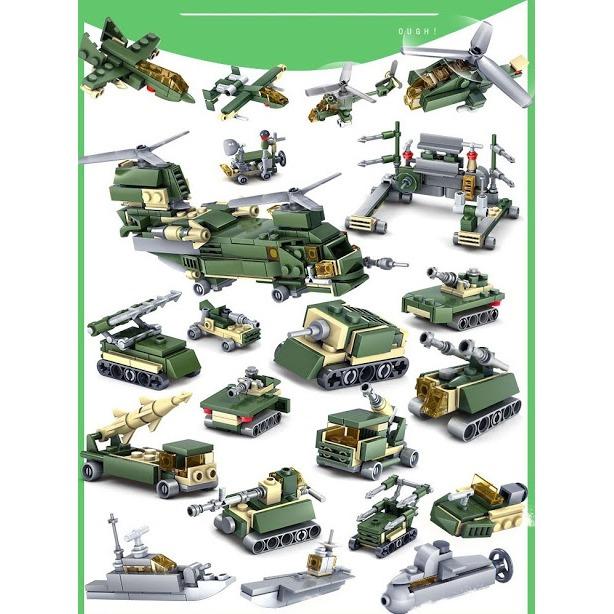 Đồ chơi lắp ráp 16 trong 1 xe quân đội