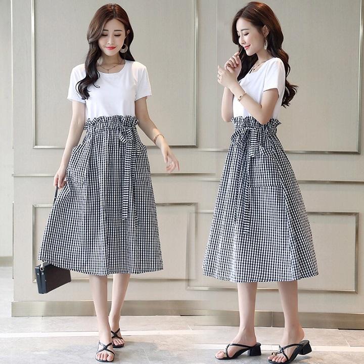 SK16N-CHÂN VÁY CARO THUN THẮT EO S-6XL