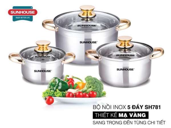  Bộ nồi inox 5 đáy Sunhouse SH781