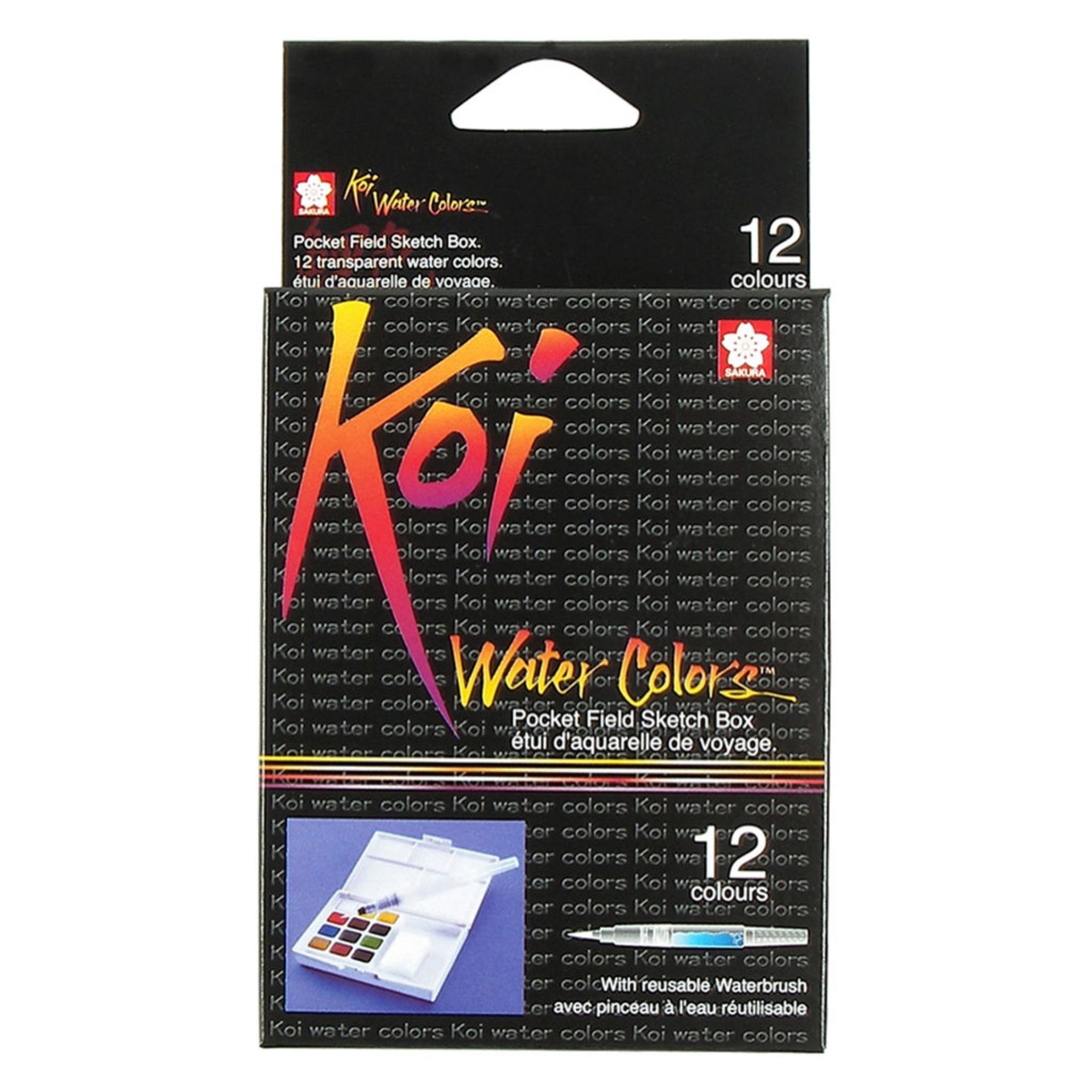 [HCM][TẶNG 10 TỜ GIẤY VẼ MÀU NƯỚC 300 GSM HAPPY A6] - MÀU NƯỚC SAKURA KOI DẠNG NÉN 12 MÀU (KÈM BẢNG PHA MÀU VÀ CỌ NƯỚC NGẮN)