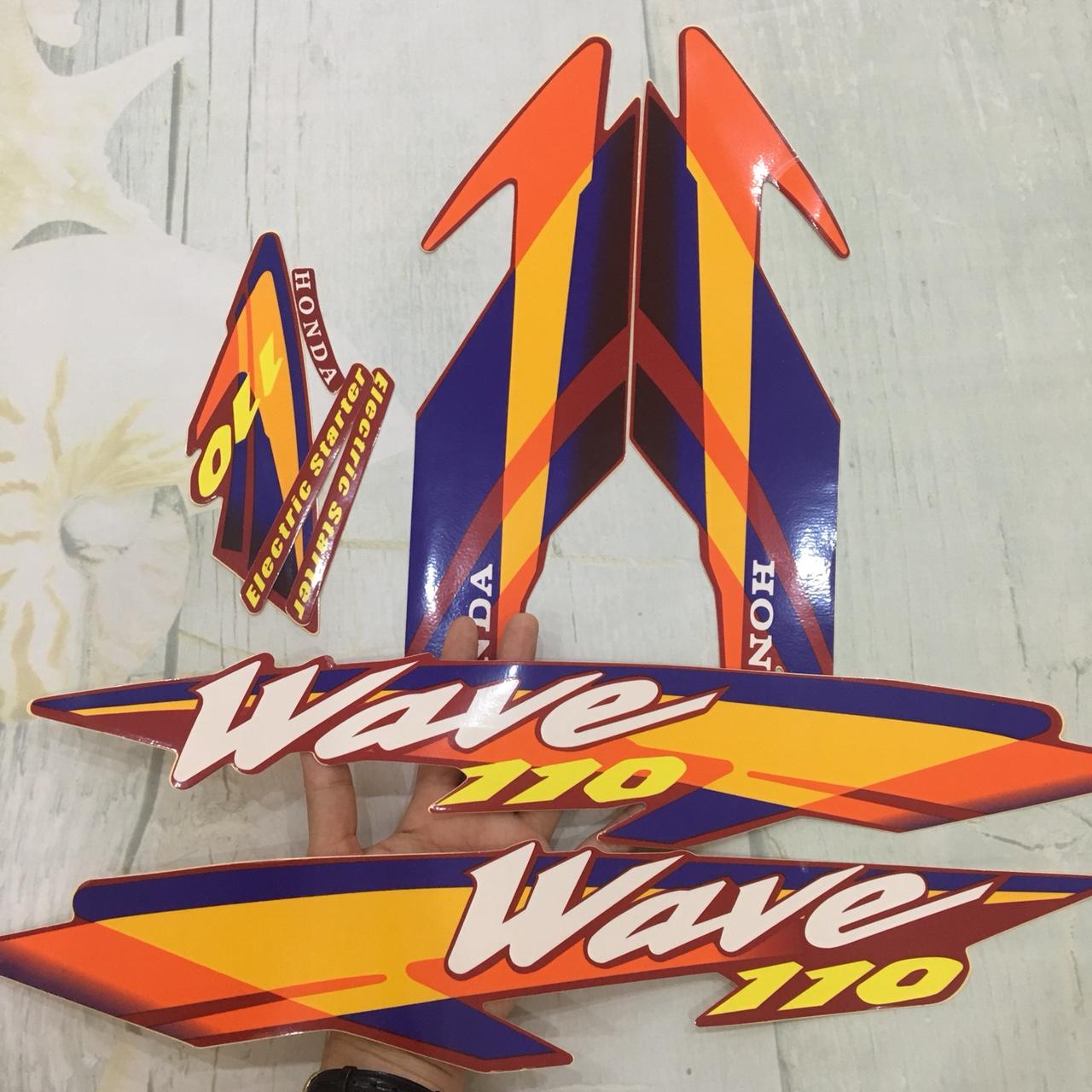 Bộ tem dán xe  Wave 110  - Wave đời cũ Màu Cam Xanh cực chất A80