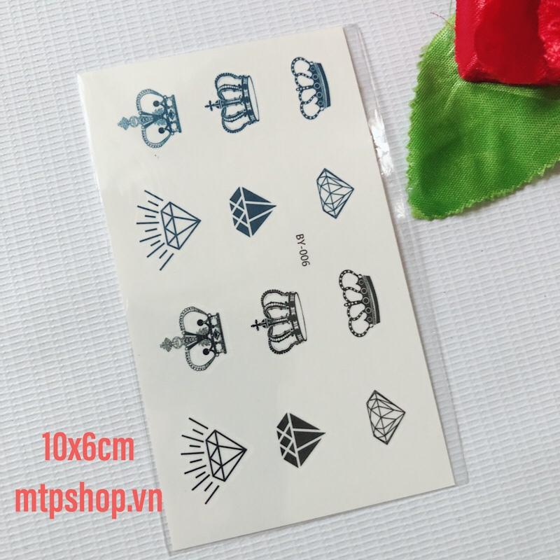Combo 6 tấm hình xăm dán 10x6cm vương miện tuyệt đẹp