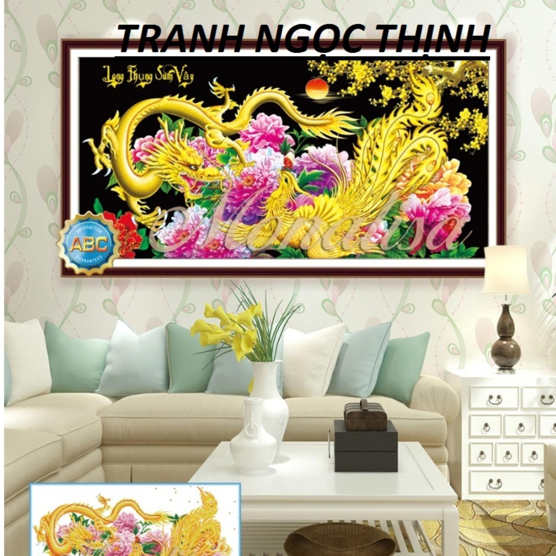 TRANH GẮN ĐÁ CAO CẤP LONG PHỤNG SUM VẦY Y8122 - KT:(120X65)CM