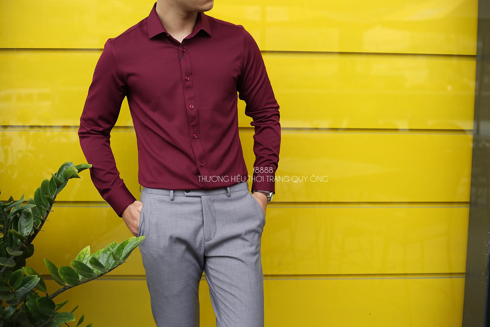 Áo sơ mi nam Đỏ Đô Vải Trượt Cao cấp(Hàng Mới)