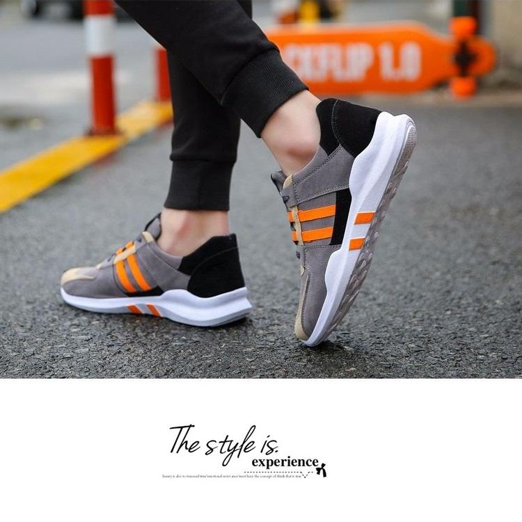 Giày Sneaker Nam Đen 2 Sọc Cam Thể Thao