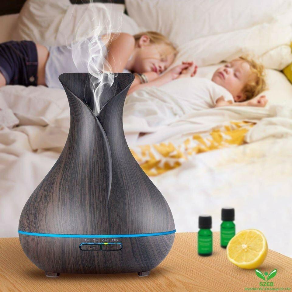 Máy xông tinh dầu bình hoa vân gỗ AROMA-500ML