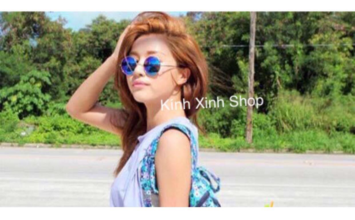 Kính râm, Kính mát mắt tròn xoe thầy bói retro (Tròng Xanh Gọng Trắng)