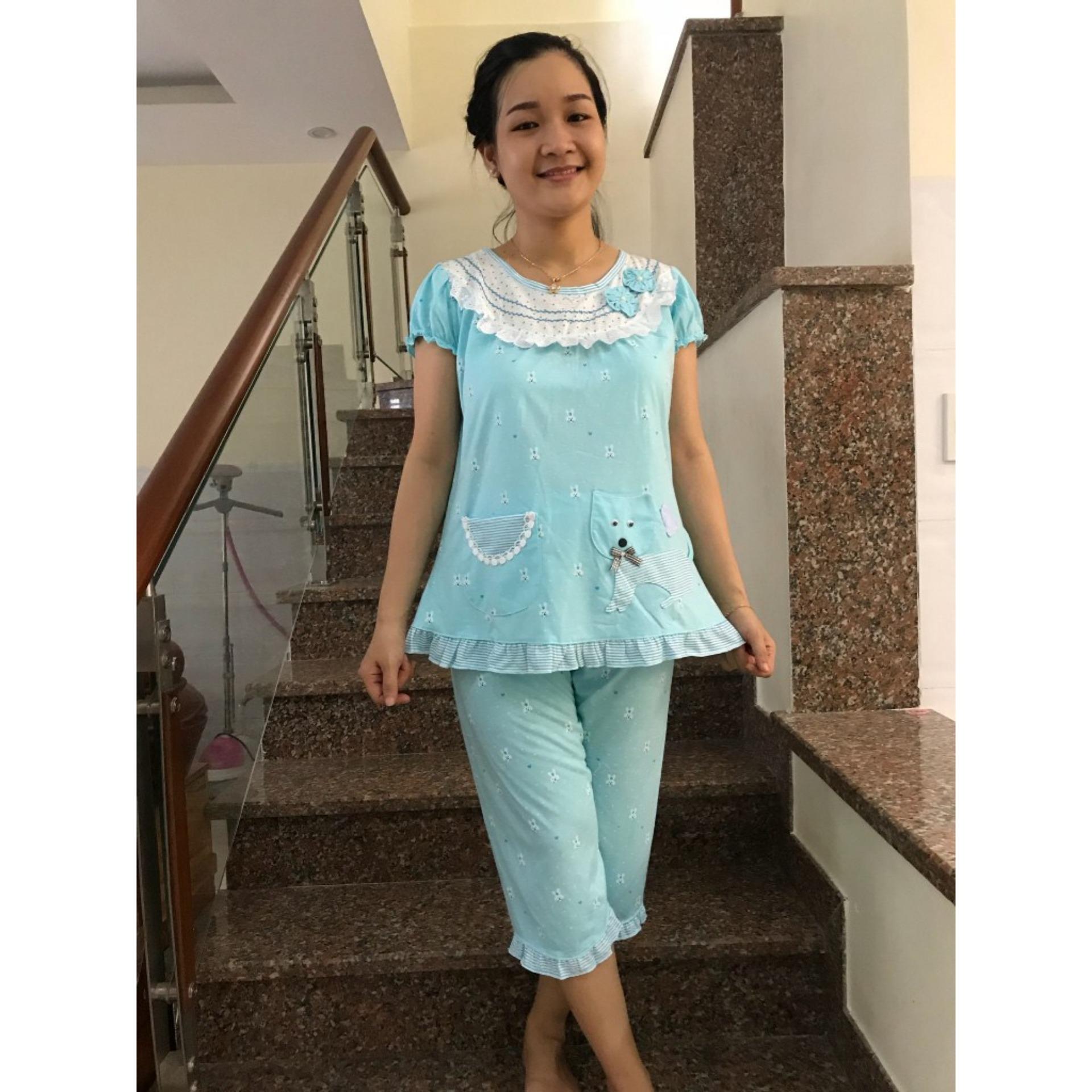 Đồ bộ bầu lửng phối hoa cổ (xanh lam)