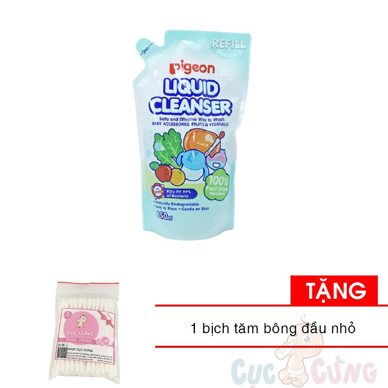 Nước rửa bình sữa Pigeon gói 700ml Tặng 1 gói tăm bông đầu nhỏ