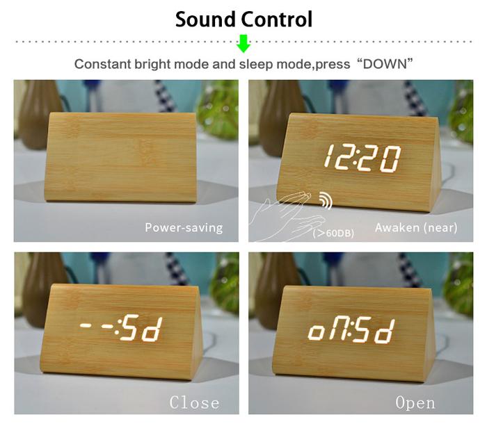 Đồng Hồ Gỗ Báo Thức (Wood LED Digital Desk Alarm) Xanh Dương