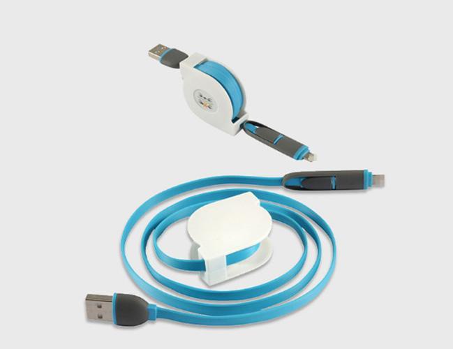 Cáp sạc đa năng dây rút 2 đầu trong 1 Lightning + Micro