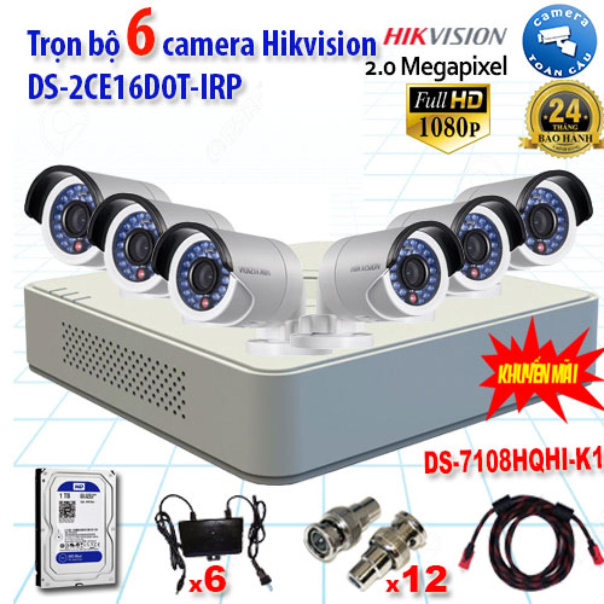Trọn bộ 6 camera hikvision ds-2ce16d0t-irp + ds-7108hqhi-k1