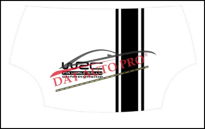 Tem dán dọc từ Mui xe tới capo WRC màu đen.