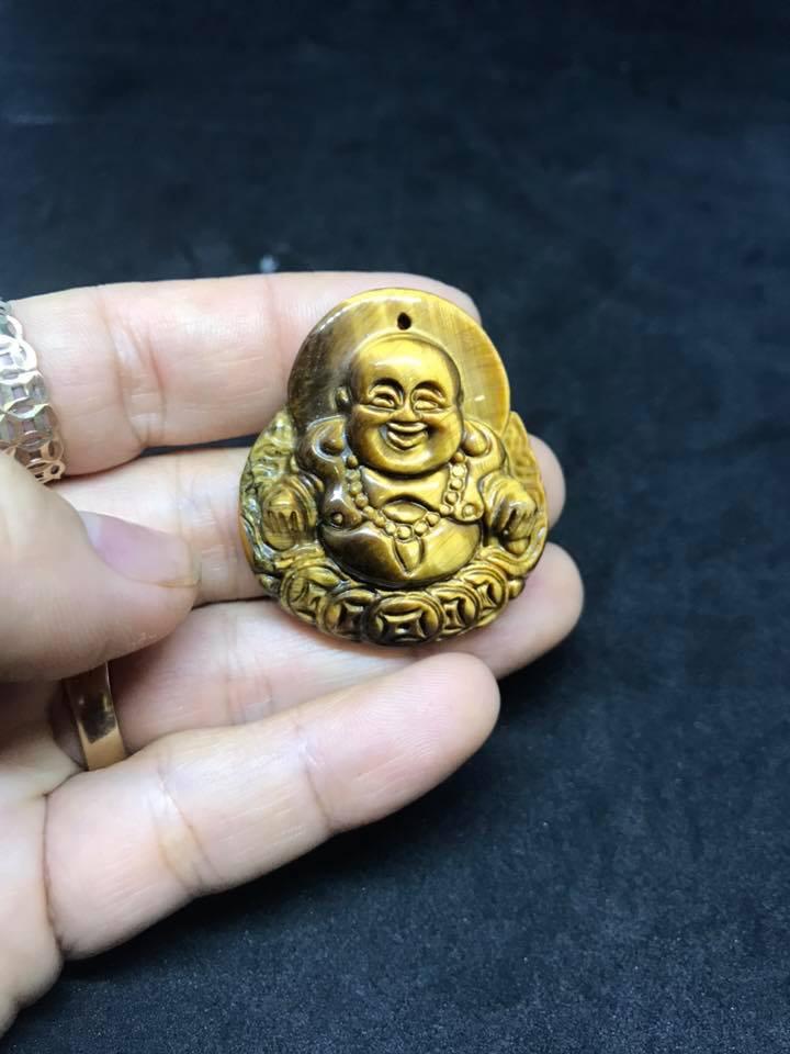 Mặt phật di lặc đá mắt hổ thiên nhiên- tặng kèm dây đeo
