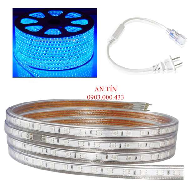 Cuộn đèn led dây 5050/220V dài 100m xanh Dương +1 đầu  nguồn