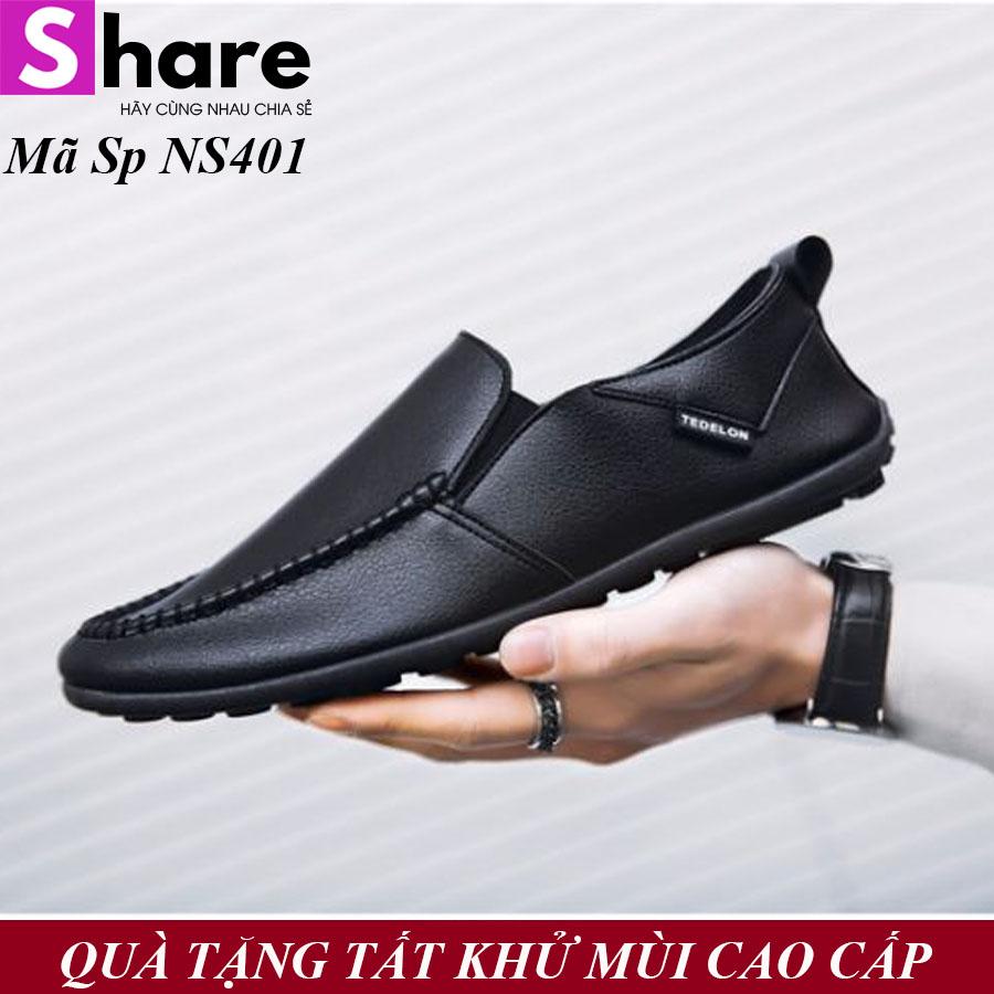 Giày Lười Nam Da Hàn Quốc Màu Đen Phong Cách Cá Tính