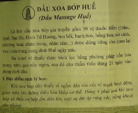 10 ; 5 ; 3 Dầu xoa bóp massage Huế  ( chai thủy tinh , mỗi chai 60ml ) ĐẶC SẢN HUẾ
