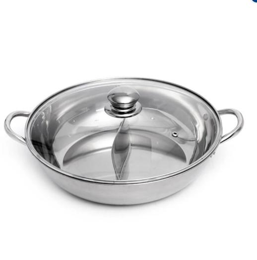 Nồi Lẩu Inox 2 Ngăn 30cm Đa Năng + Tặng kèm 2 bát inox 2 muôi 2 đũa