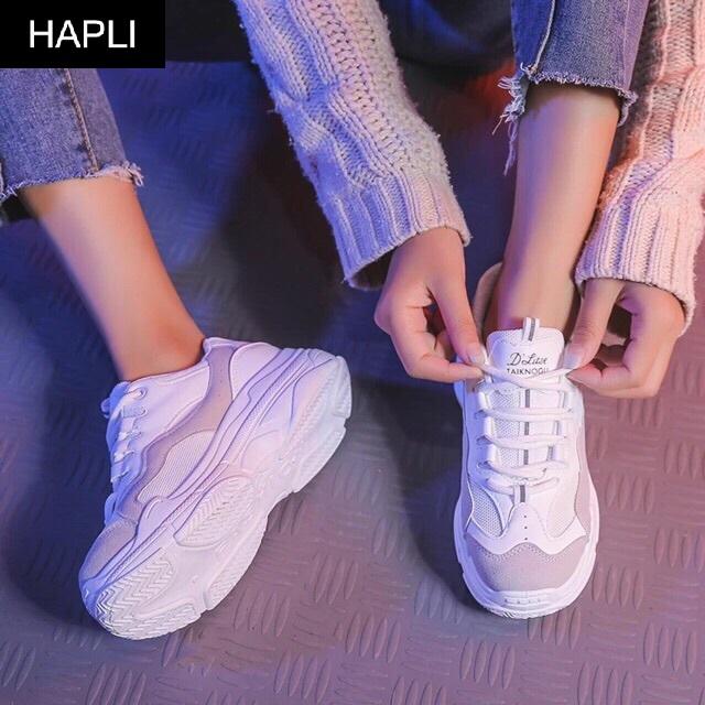 Giày sneaker nữ Ulzzang đế màu HAPLI (Xanh, Hồng, Trắng)
