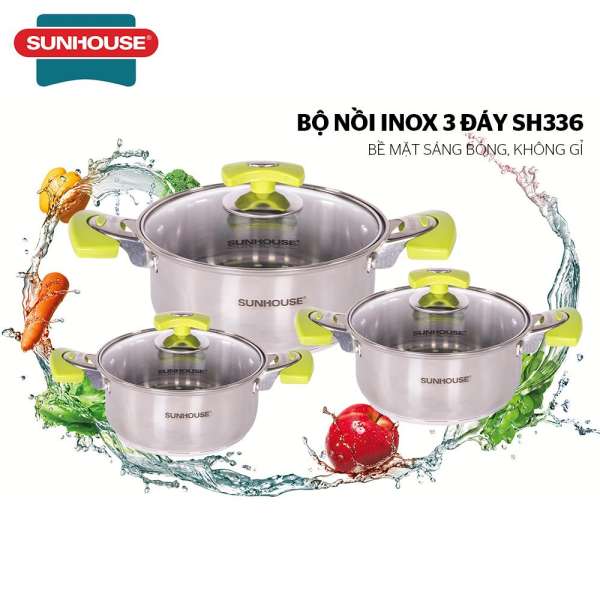 Bộ nồi inox 3 đáy SUNHOUSE SH336 16-18-24cm