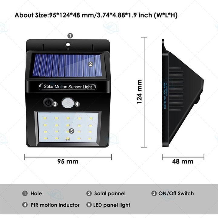 Đèn cảm biến hồng ngoại năng lượng mặt trời 20 Led V1