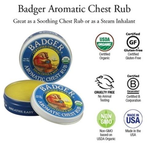 Sáp bôi ấm ngực hữu cơ Badger 56g