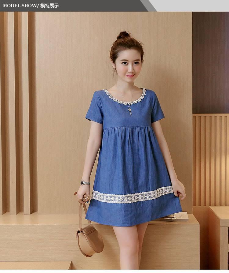 Váy Bầu Giả Bò Phối Ren Cổ