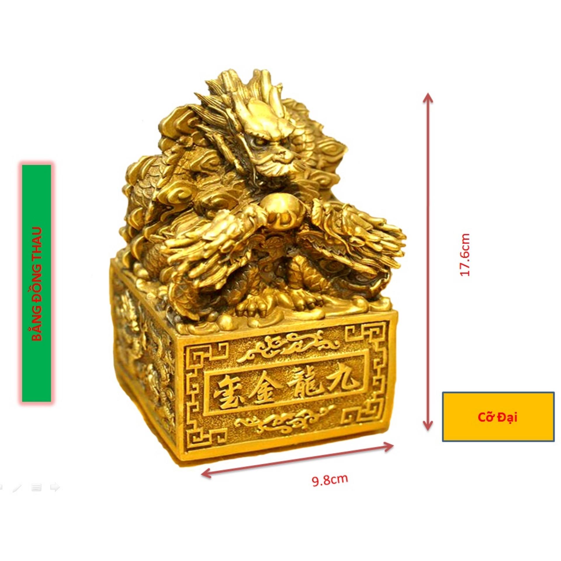 CỬU LONG KIM ẤN ĐỒNG VÀNG - Cỡ Đại (Đồ đồng, phong thủy nhanh chóng thăng quan, tiến chức, phát tài)