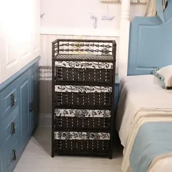 Garden Rattan Drawer Type Storage Cabinets Bedside Table Locker