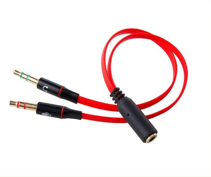 Cáp gộp audio và mic ra cổng 3.5 mạ vàng cao cấp (Đỏ)