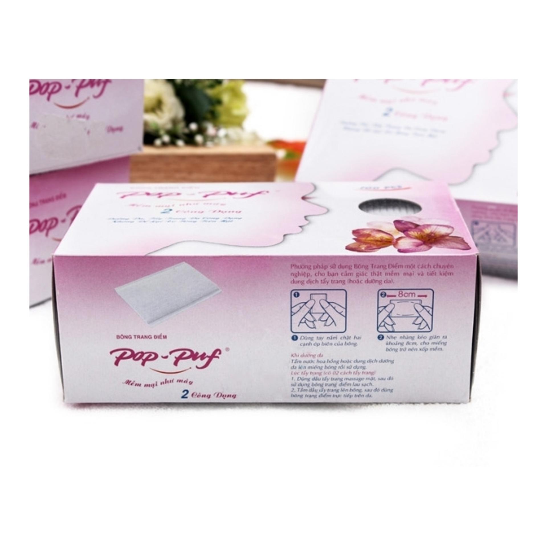Bông tẩy trang Pop-Puf 2 Công Dụng ( Trang điểm + tẩy trang) 100 Miếng hộp