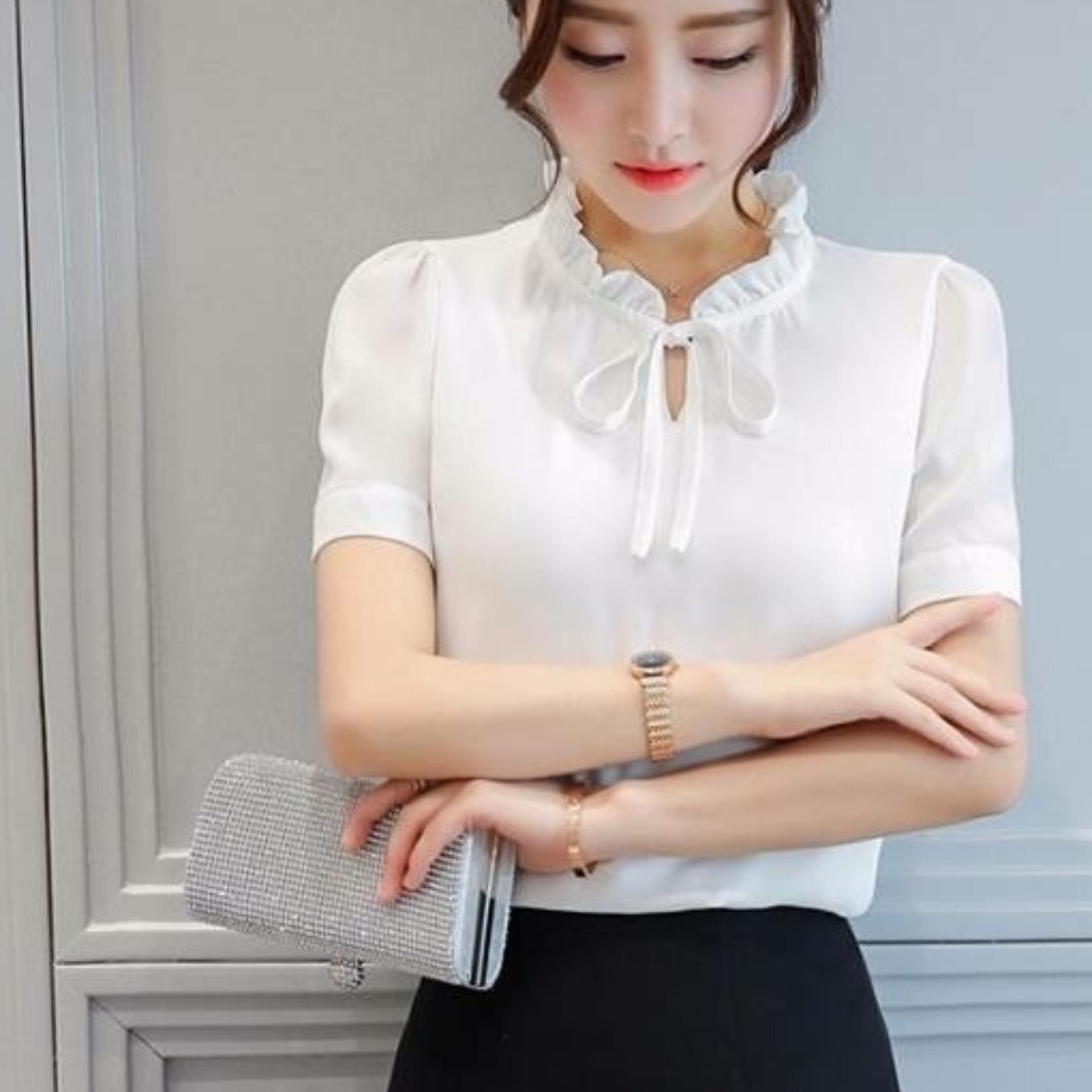 Áo công sở cổ nhún cột nơ tay con