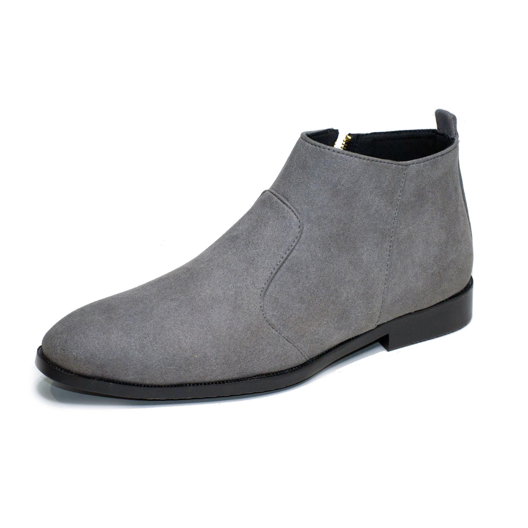 Giày Chelsea boot nam đẹp cổ khóa da xám CB523(TL)