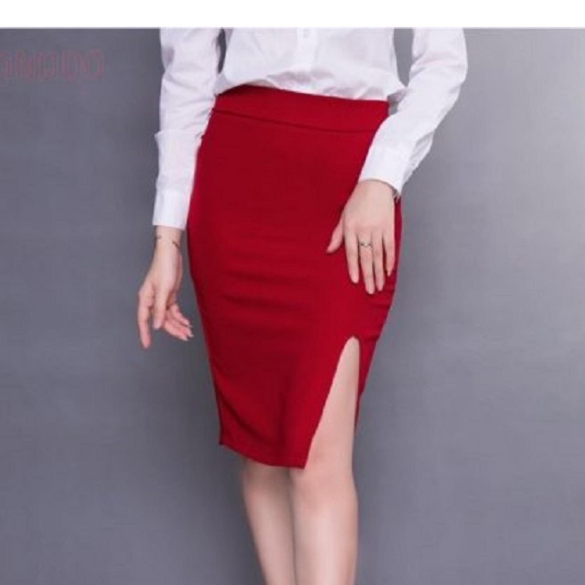 Chân váy bút chì xẻ đùi trước 3 màu lựa chọn
