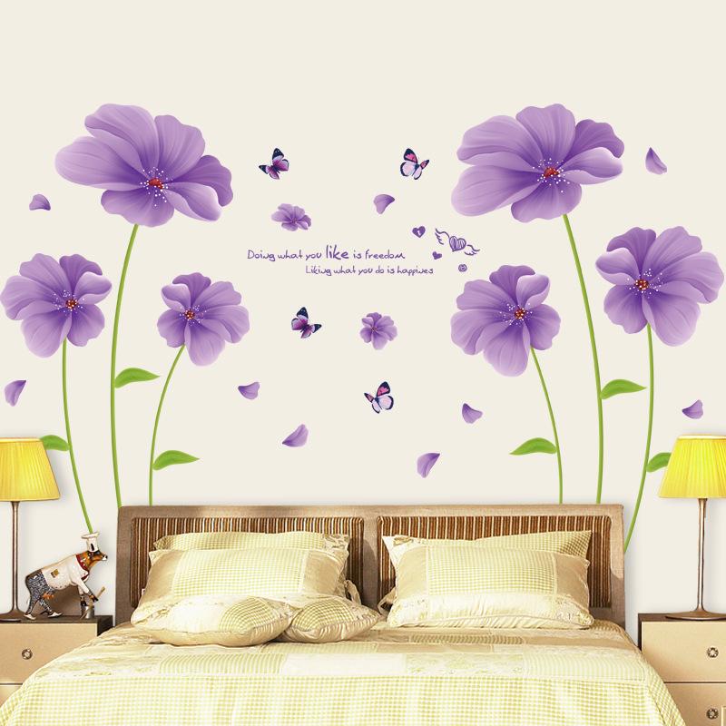 Giấy dán tường phòng ngủ hoa tím lãng mạn