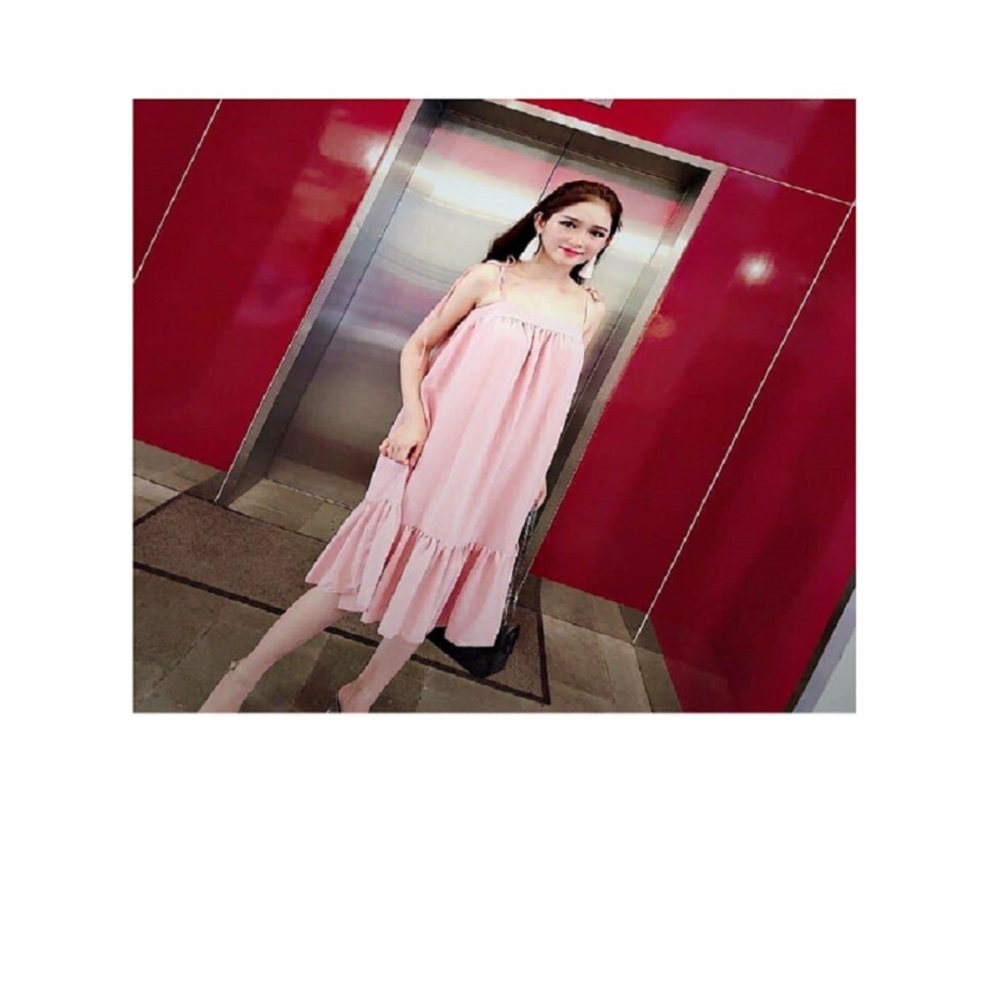Đầm maxi biển đuôi cá 2 dây hồng