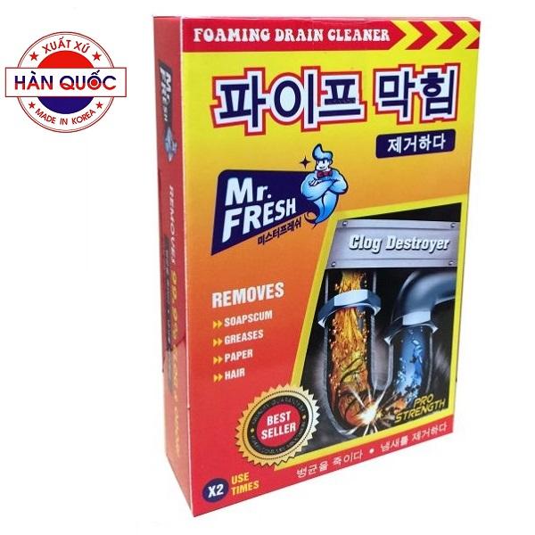 Hộp 2 gói bột thông tắc cống, ống thoát nước siêu mạnh Mr Fresh Korea HLS390