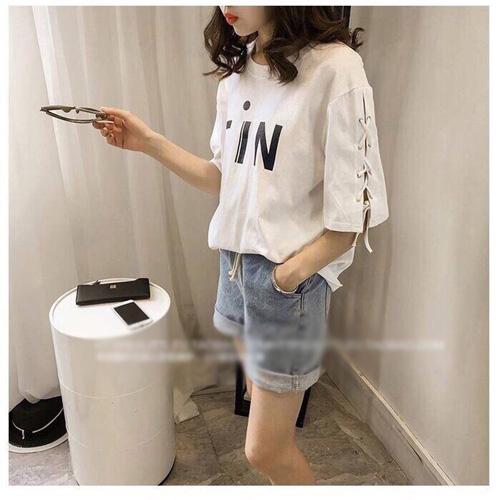 Áo thun nữ in chữ FIN tay lỡ đan dây cổ tròn thời trang mới phù hợp đi chơi đi làm Adc17