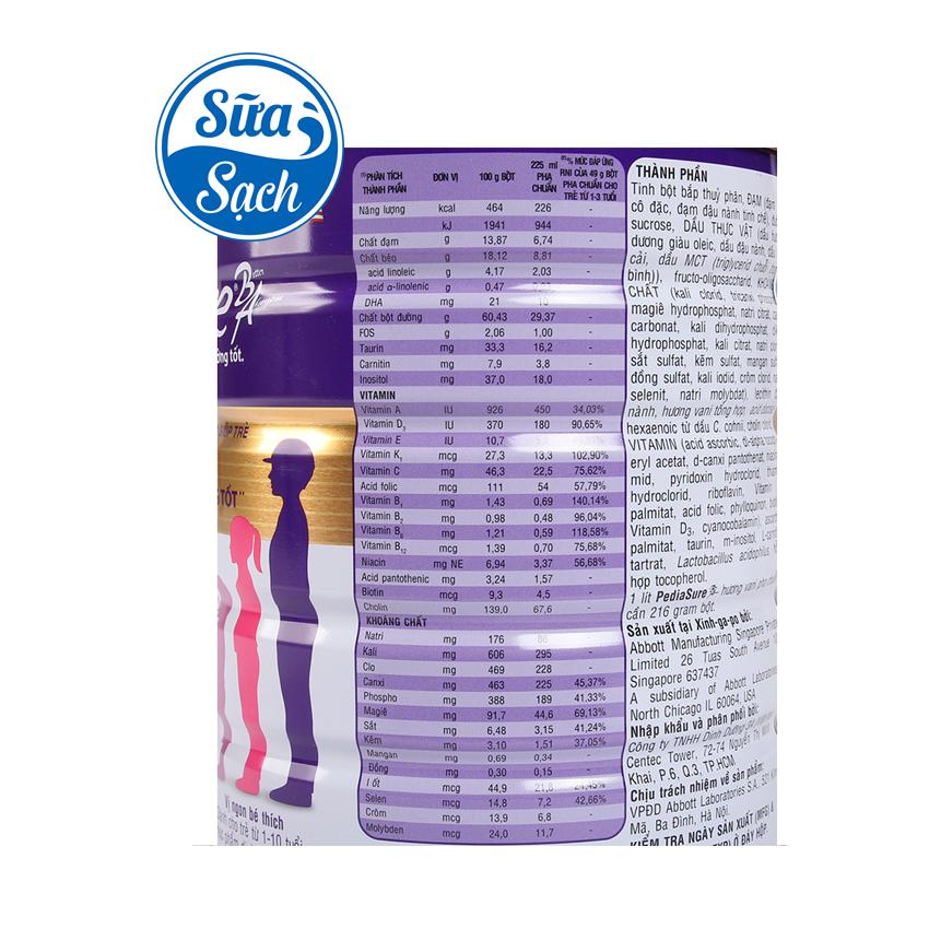 Sữa bột Pediasure B/A hương vani 850g