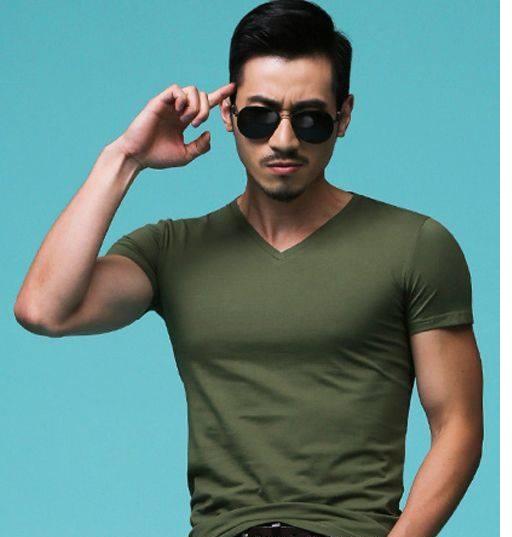 Combo 3 áo thun nam cổ tim mềm mịn, thời trang (Xanh Đen/ Xanh rêu/ Đỏ đô)