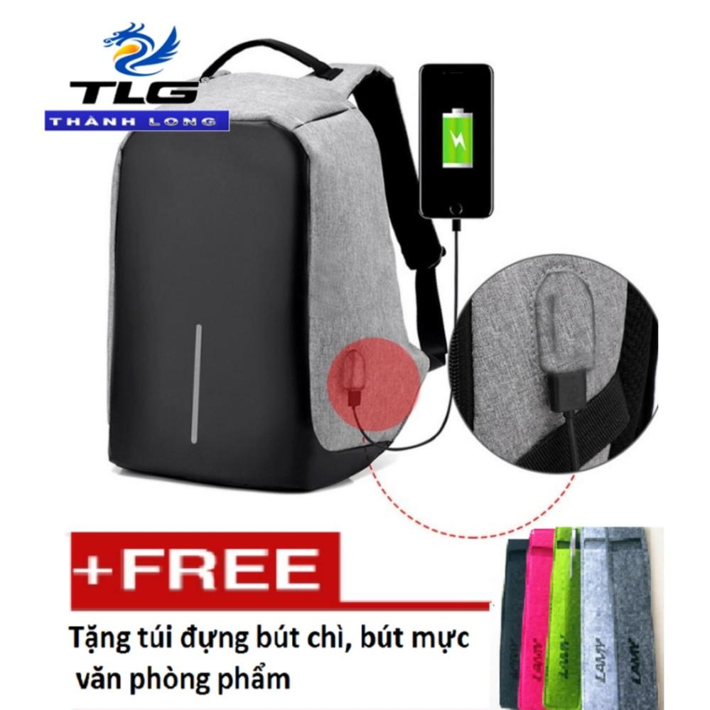 Balo đa năng chống trộm, chống nước kèm cổng USB Thành Long TL8200 2(xám) tặng túi đựng bút chì,bút mực VPP