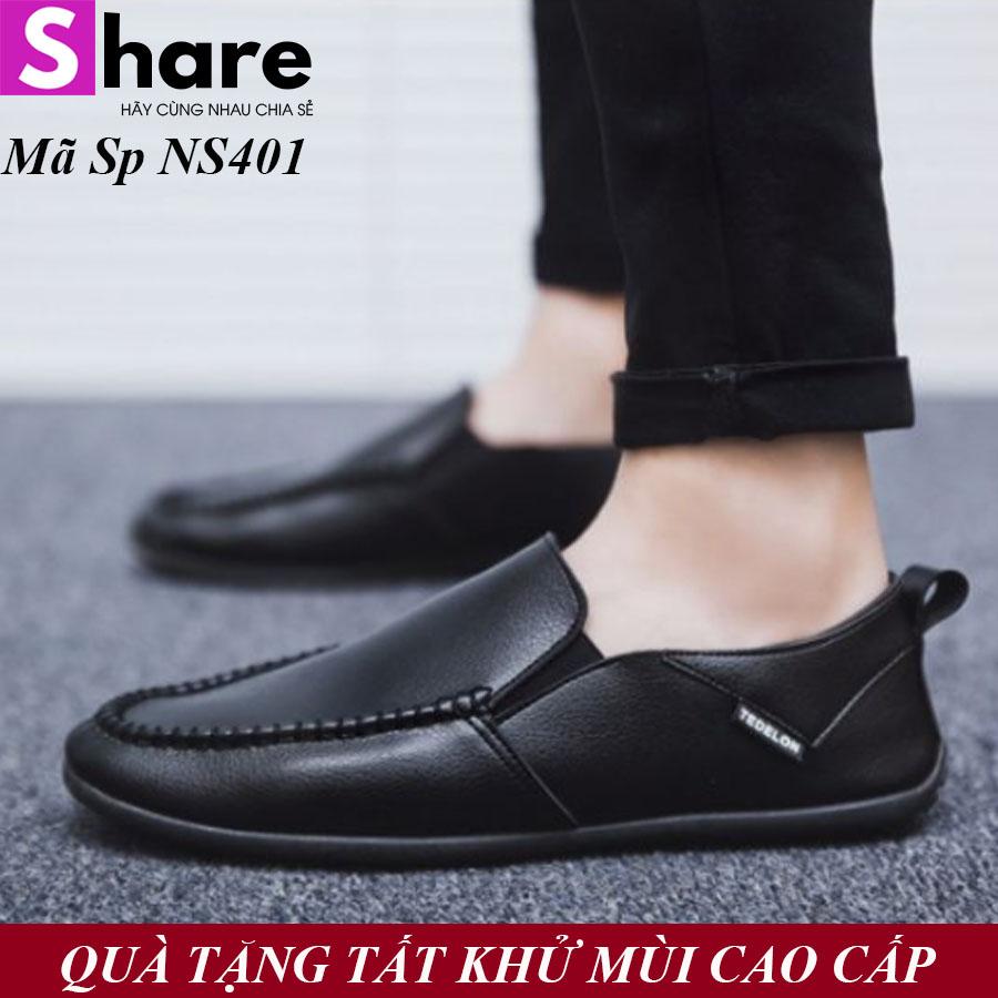 Giày Lười Nam Da Hàn Quốc Màu Đen Phong Cách Cá Tính