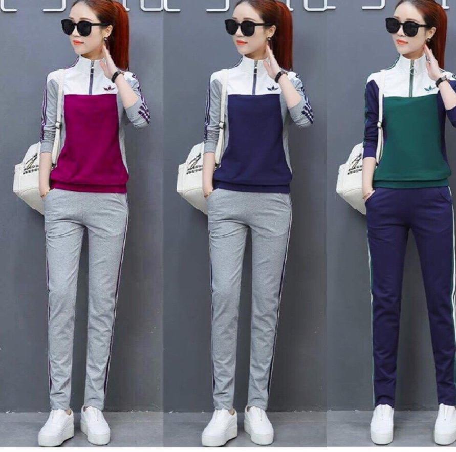 Bộ đồ thể thao nữ thu đông phối màu cao cấp